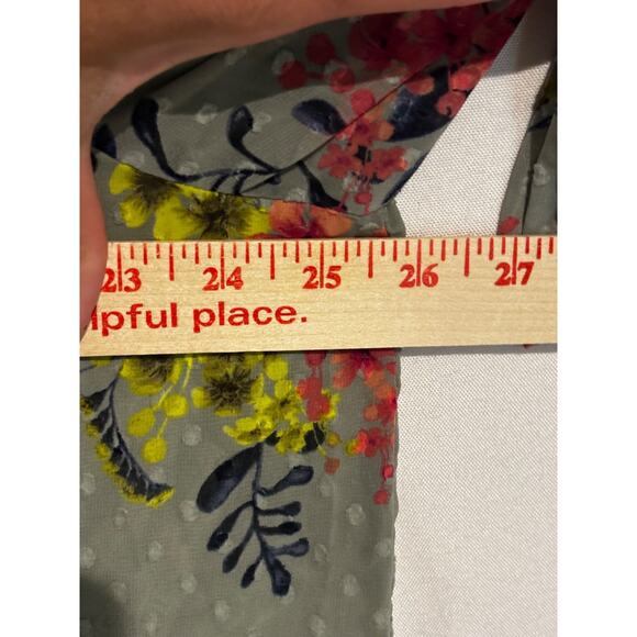 Catherines Tunic Top sz 1X Plus Grey Green Lined Tassel Neckline Peasant Boho - Picture 3 of 7